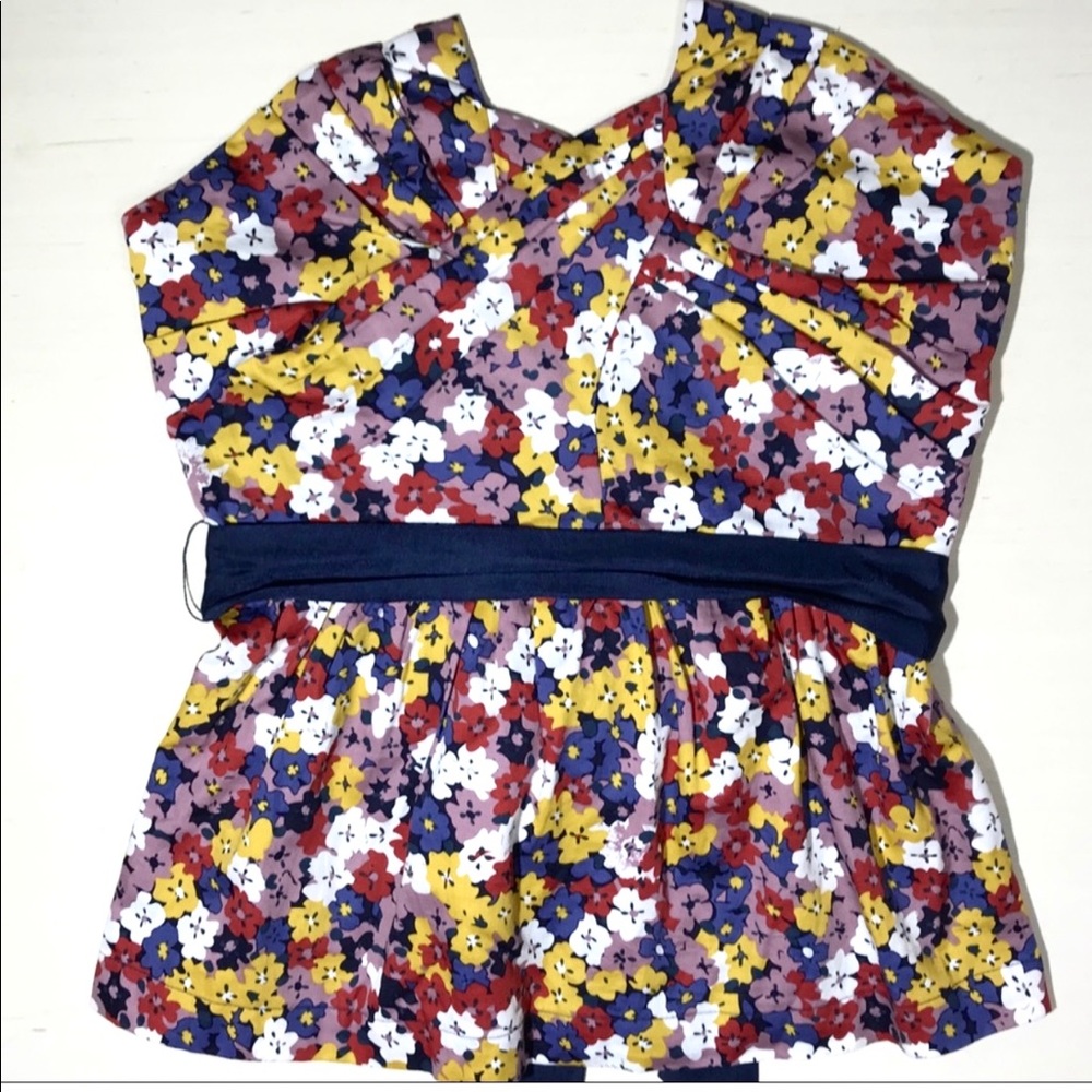 SOLD-Anthropologie Pleated Strapless Floral Blouse - Picture 3 of 7